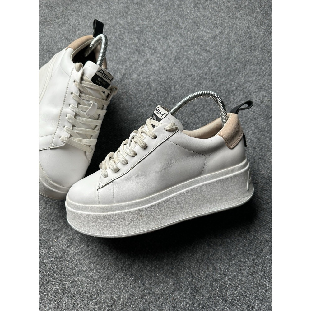 Womens Platform Sneakers Ash White Leather Chunky, Size US 7.5 - Picture 2 of 10